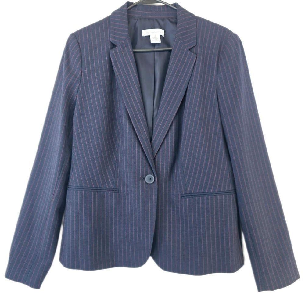 Liz Claiborne Pinstripe Blazer Women's Size 8 Business Career Jacket Blue‎ Red